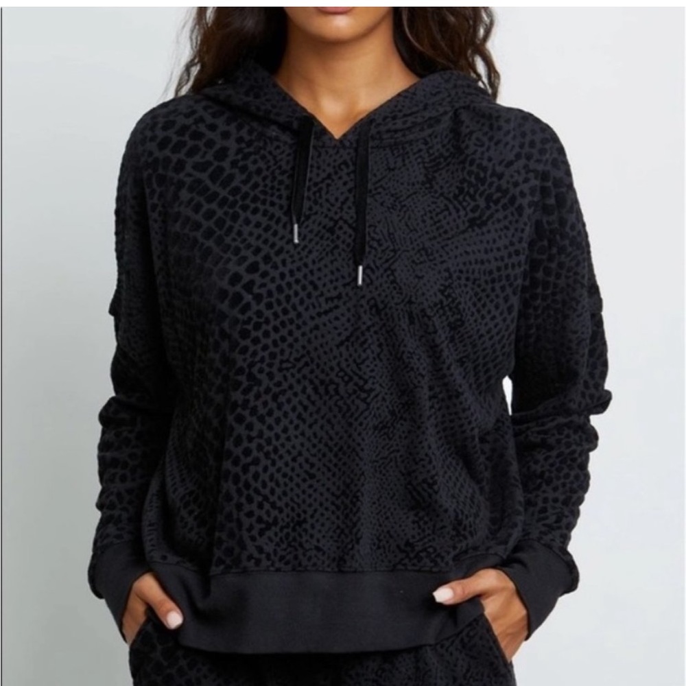 Rails Nico Black Flocked Cobra Hoodie Womens Leopard Print Long Sleeve NWT
